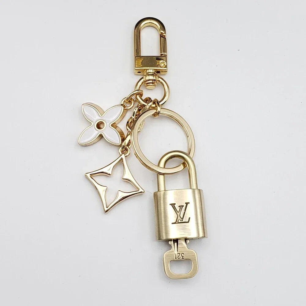 Louis Vuitton Gold Padlock Key 🔒 Authentic LV Charm + Unbranded Flower Keychain